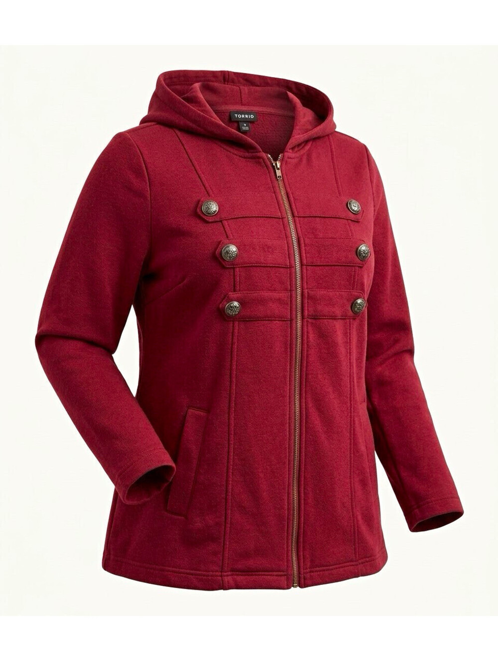 Torrid Womens Red Military Full Zip Fleece Hooded Hoodie w/ Pockets Size 1
